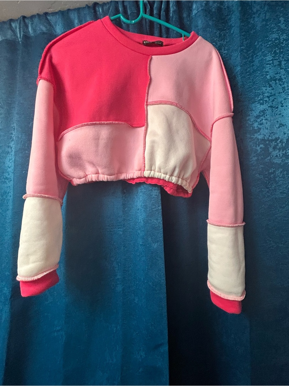 SHEIN Pink & Cream Colorblock Cropped Sweatshirt